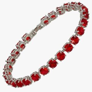 Red rhinestone tennis bracelet and earrings.